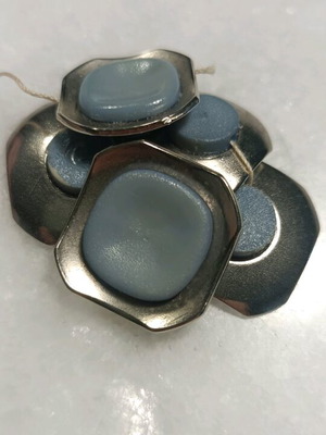 Vintage metal buttons like new, silver with gray-blue detail, set of 5