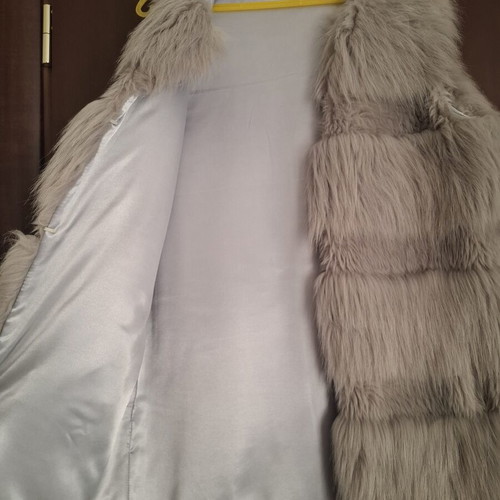 Faux fur long vest, oversized, gray