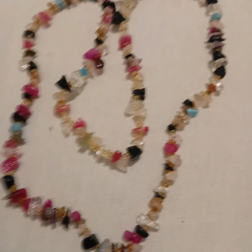Long multicolor necklace with semi-precious stone chips like new