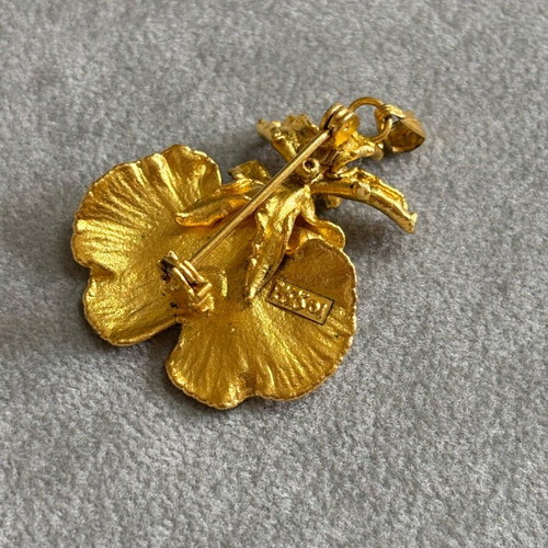 Vintage IRIS gold-plated orchid pin and pendant used