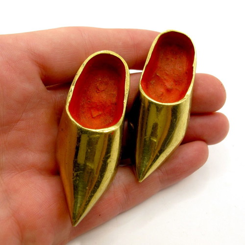 Vintage Dutch Bronze Miniature Shoes Klompen Set of 2 Like New
