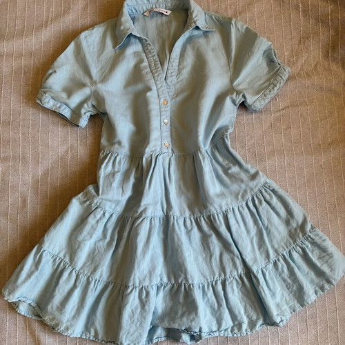 Zara Linen Viscose Light Blue Tiered Mini Dress like new