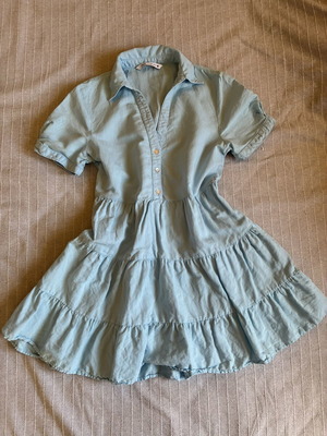 Zara Linen Viscose Light Blue Tiered Mini Dress like new