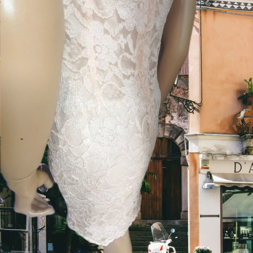 Romina mini fitted vintage lace dress, salmon pink, size 46