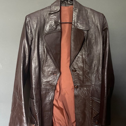 Vintage leather jacket used, brown, size XS