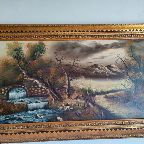 Signed Lussano painting with gold frame 140×85 cm like new