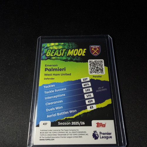 Topps Premier League 2026 Emerson Palmieri Beast Mode card new