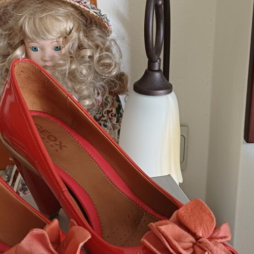 Geox red leather summer platform shoes used, size 40