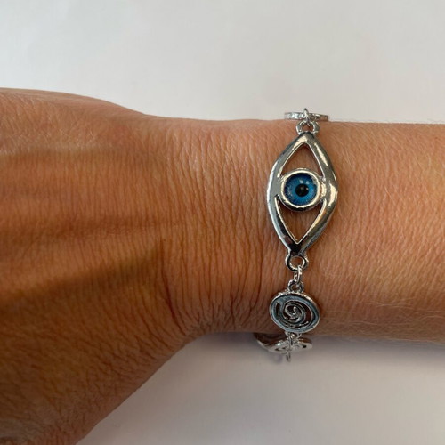 Evil Eye Bracelet with Ancient Greek Elements new, metal, blue and silver