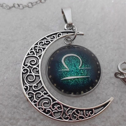 Libra Zodiac Pendant Necklace like new, stainless steel