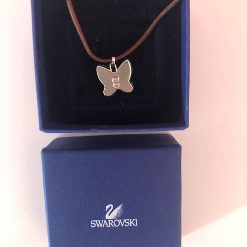 Swarovski butterfly necklace new with brown leather strap