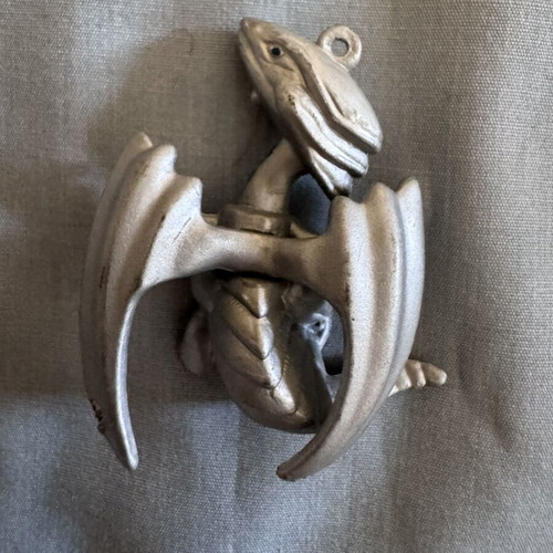 Yu-Gi-Oh White Dragon keychain used, silver and blue