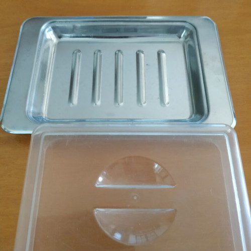 Cheese container like new, stainless steel with plastic lid