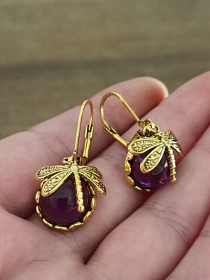 Retro women's stainless steel earrings with purple glass stone new