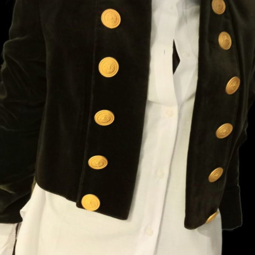 Velvet olive jacket used, embroidered with gold thread and stones, size S