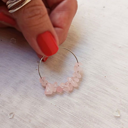 Hoop earrings with rose quartz chips new