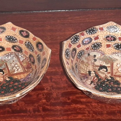 Satsuma bowls used, hand painted, diameter 11cm, height 5cm, set of 2
