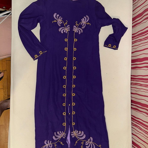 Vintage purple maxi dress 60s/70s with handmade embroidery, custom made