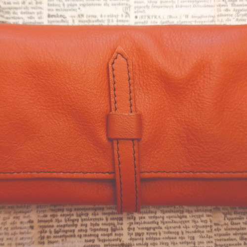Leather wallet new, orange with black stitching