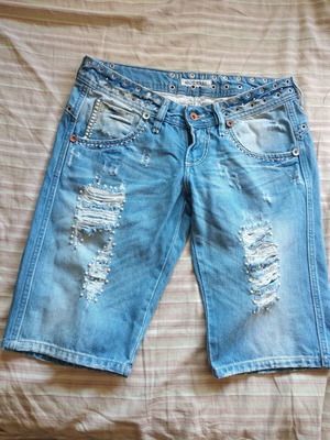 Ross denim bermuda shorts used, blue with rips, women's