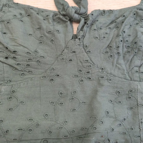 Bershka bralette style crop top like new, green with broderie embroidery