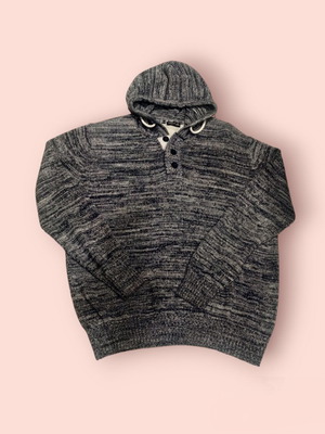 Knitted cotton hoodie sweater used, size XXL, gray and blue