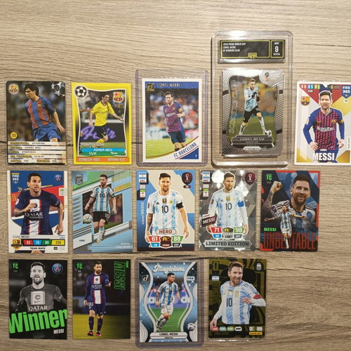 Messi card collection Panini Donruss Prizm Andrenalyn Top Class Fifa 365