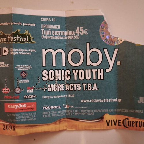 Rockwave Festival Ticket used, Moby Sonic Youth 2005