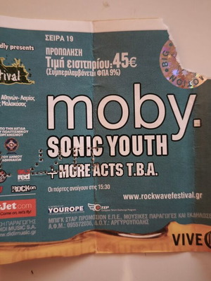 Rockwave Festival Ticket used, Moby Sonic Youth 2005