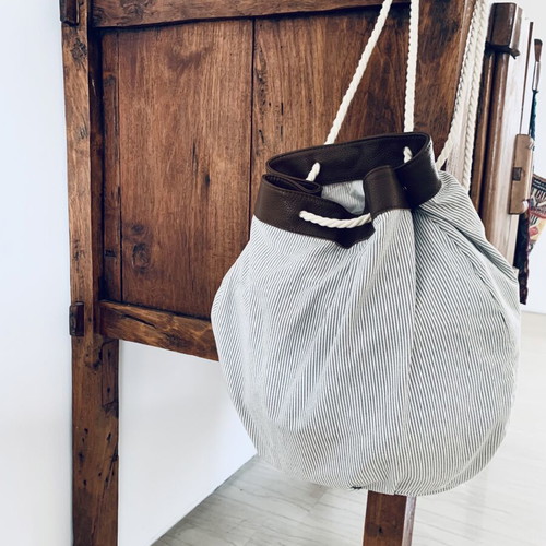 Ioanna Kourbela Backpack Bag new, leather and cotton, waterproof interior