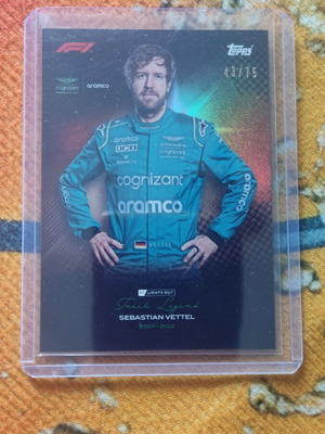 2022 Topps Formula 1 Lights Out Sebastian Vettel Track Legend numbered 43/75 like new