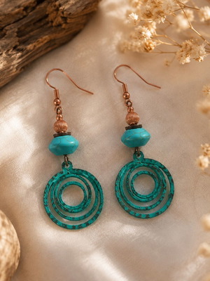 Copper Orbit boho earrings with turquoise patina