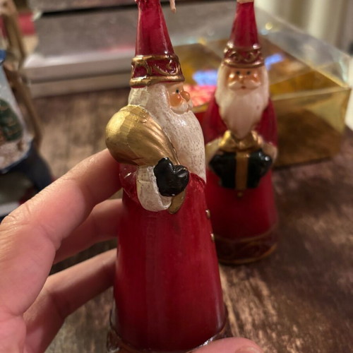 Santa Claus candles and ceramic lantern lightly used