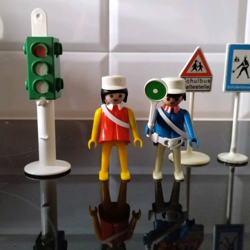 Playmobil Vintage collectible set school crossing guards and signs used