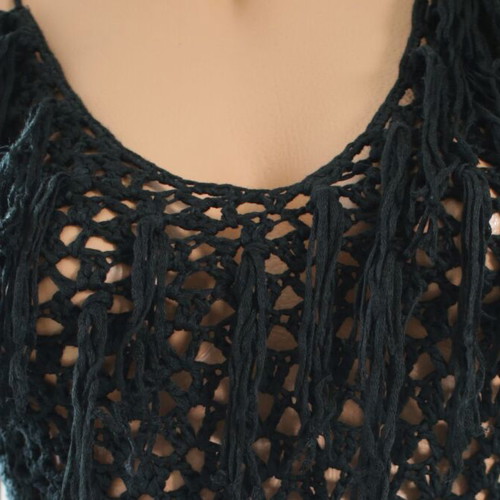 Beachwear one-piece new, bohemian chic black with tassels