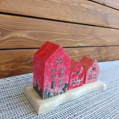Handmade Cement Houses on Wood New