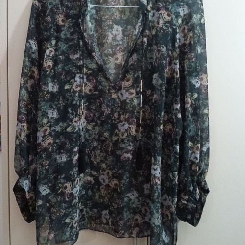 Zara boho floral tunic shirt in green multicolor, new