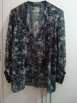 Zara boho floral tunic shirt in green multicolor, new