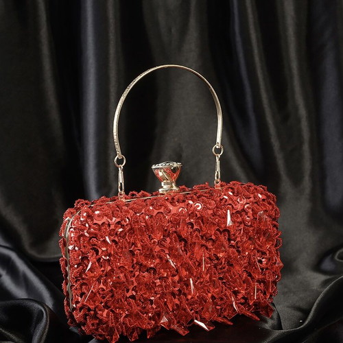 Red evening clutch bag, handmade