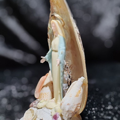 Handmade Virgin Mary statue with natural seashells