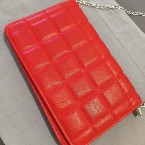 Red Quilted Shoulder Bag with Chain, New