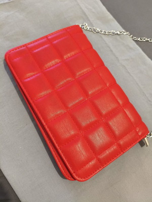 Red Quilted Shoulder Bag with Chain, New