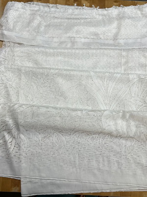 Vintage white synthetic curtain used, width 3.35m length 2.50m