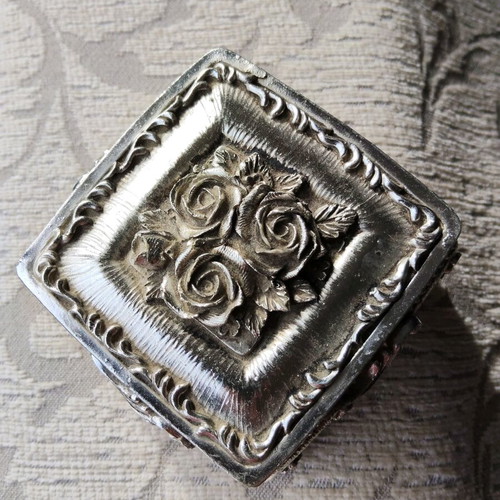 Jewelry box silver stainless steel like new with embossed designs