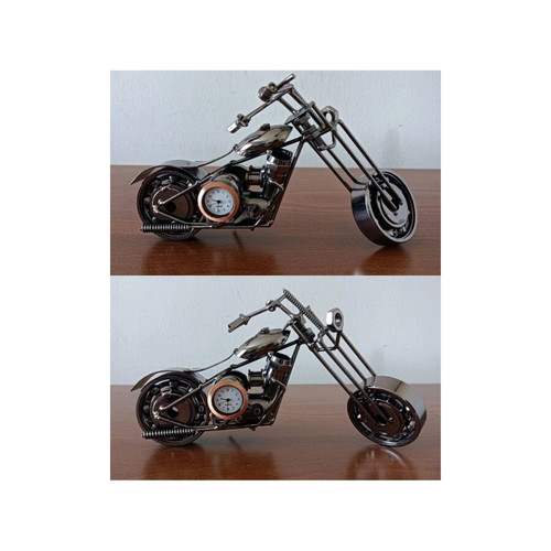Handmade metal chopper motorcycle with new tabletop clock