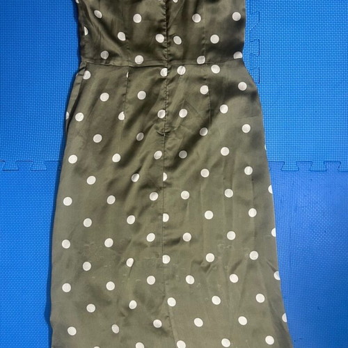 Zara Satin Khaki Polka Dot Open Shoulder Midi Dress Size Medium like new