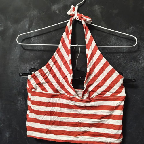 Iso striped crop top, small, white and red