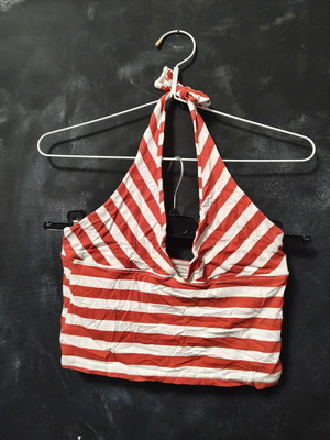 Iso striped crop top, small, white and red