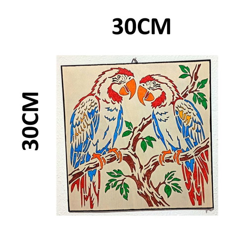 Handmade Wooden Frame with Parrots 30x30cm