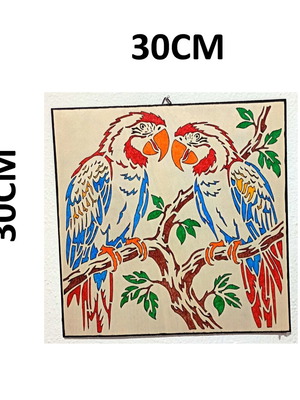 Handmade Wooden Frame with Parrots 30x30cm
